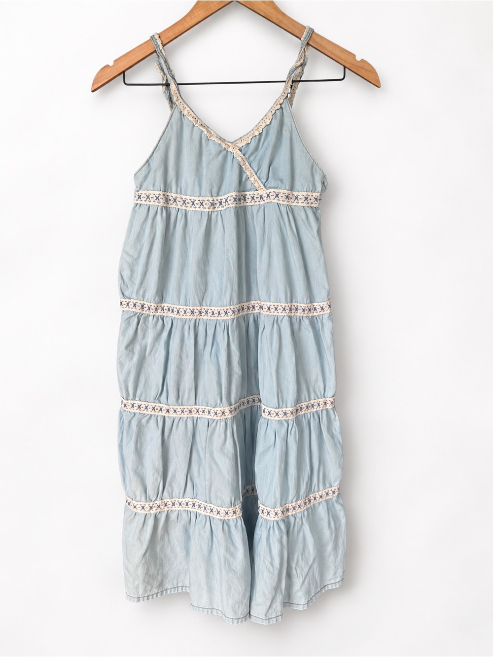 Zara Light Blue Tiered Sundress with Crochet Trim